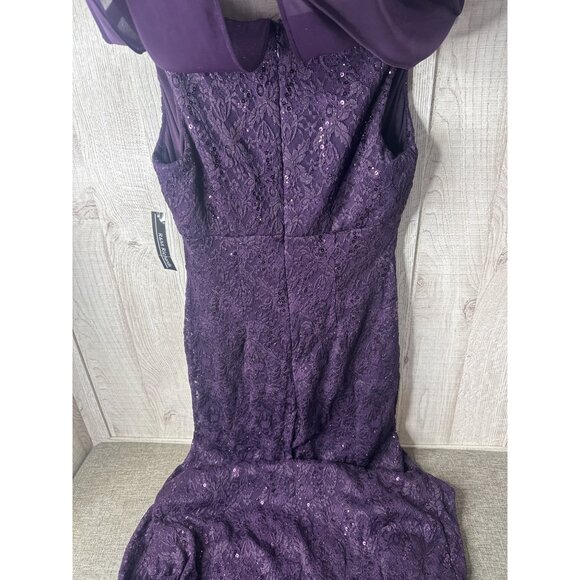 Purple Plum Lace & Sequin Long Dress Gown w/ Sheer Capelet R&M Richards Size 8 - Picture 5 of 12